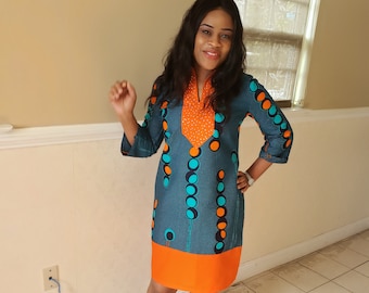 African print kaftan, Ankara kaftan dress,  kaftan dress women, Ankara dress, African print dress, Ankara shortsleeve dress.