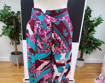 Ankara Fabric African Print Handmade Cotton Pants Women's Dress Pants High Waisted Straight Leg Slacks Trousers