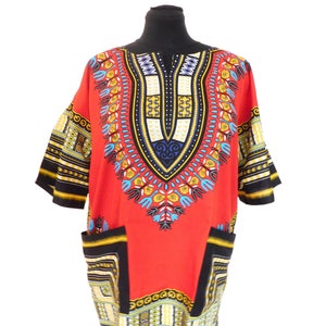 Red danshiki shirt, African Print Dress, Danshiki Dress