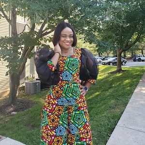 African print jumpsuit, Ankara jumpsuit,  knee length jumpsuit, Ankara playsuit, African print outfit, Ankara jumpuit with organza sleeves