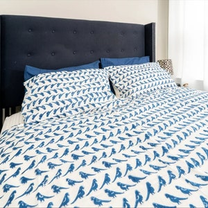 Blue Bird Duvet Cover, Duvet Cover with Pillow Cover, King Size Duvet Cover, Queen Duvet Cover, Pillow Cover, 100% Cotton Duvet Set