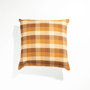 Farmhouse Pillow Cover Brown Tan Beige Checks Throw Pillow Home Decor Gift Item Natural Materials Chic Neutrals Cotton