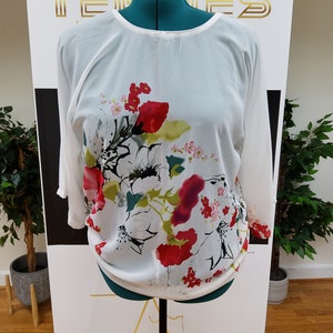 Ready to ship Chiffon White Sheer Blouse Floral Print Long Bell Sleeve Summer Top Womens Fashion