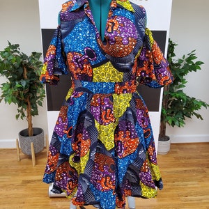 Afrikanisches Shirt Kleid, Ankara Kalte Schulter Kleid mit Gürtel, Afrikanisches Print Kleid, Ankara Stoff lässiges Kleid, Handgemachtes Kleid