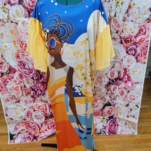 African print silk maxi kaftan, Ankara silk kaftan dress,  kaftan dress women, Ankara dress, African print dress, Ankara short sleeve dress.