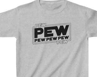 Pew Pew Star Wars Kinder-T-Shirt – Star Wars-T-Shirt, Themenpark-Shirt, Galaxy&#39;s Edge-Shirt für Kinder, Geschenk für Kinder, lustige T-Shirts, nerdige Geschenkideen