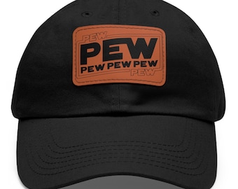 Pew Pew Pew Papa-Hut mit Lederaufnäher – Star Wars-Hut, nerdiger Star Wars-Hut, lustiger Papa-Hut, Freizeitpark-Hut, Pew Pew-Hut, lustiger Star Wars-Hut