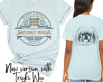 All Creatures Great and Small T-shirt, Two Sided Skeldale House on front Tricki Woo on Back, Fans of James Herriot Books, All Creatures PBS