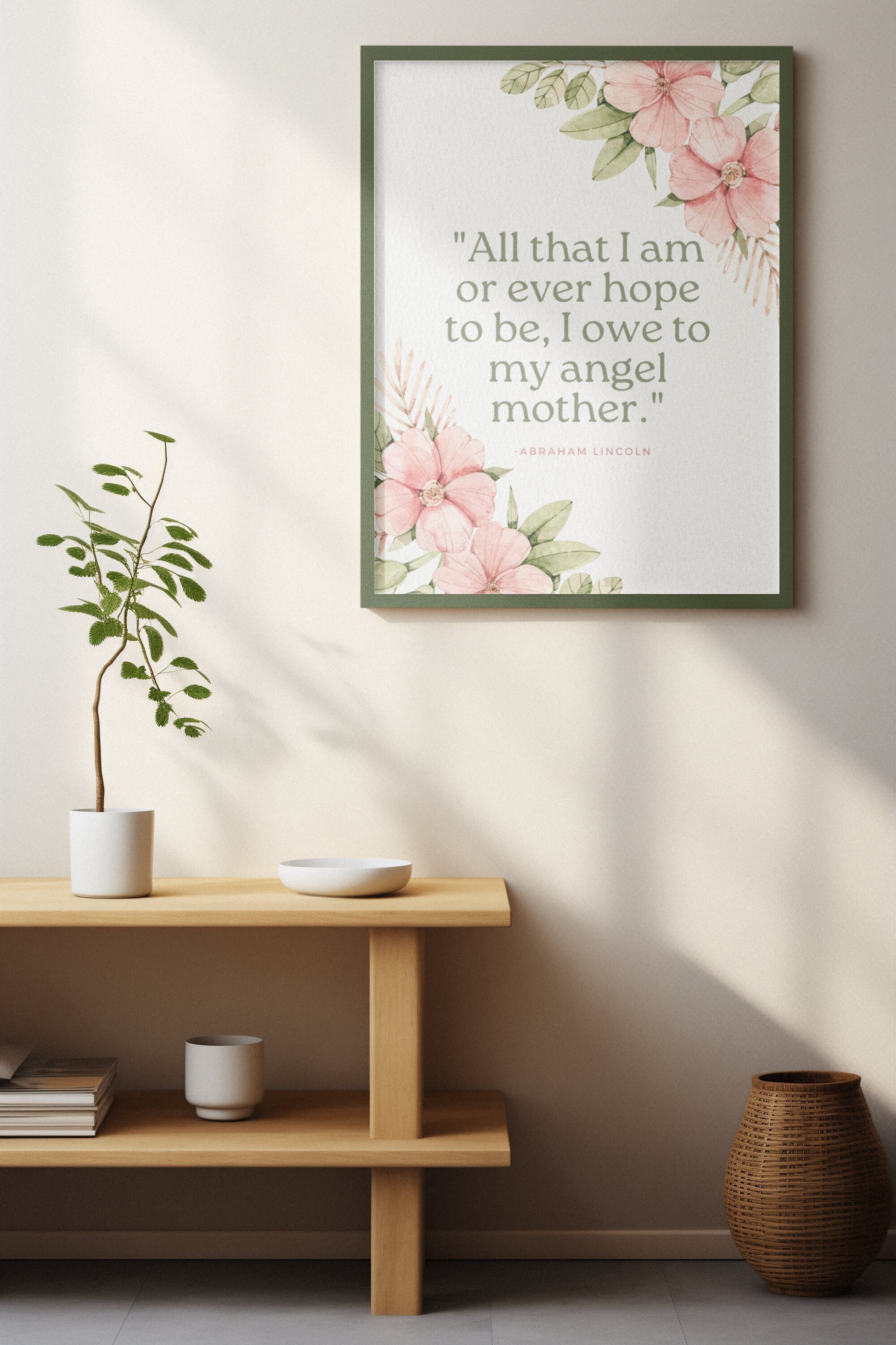 Abraham Lincoln Quote Art Print: Angel Mother Floral Design - Etsy, image size:2000x3000