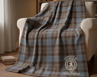 Clan Fraser Tartan Sherpa Fleece Blanket, Outlander Gift, Scottish Plaid Throw