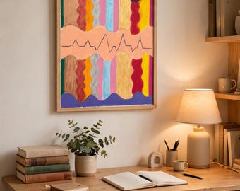 Heartbeat Series Oil Pastel Painting: Contemporary Abstract Canvas Art