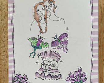Custom Couple Portrait from Photo-Personalised Anniversary Gift, Hand Drawn Romantic Illustration