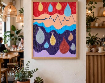 Original Oil Pastel Painting | Heartbeat Series Abstract Canvas Art | Contemporary Colorful Wall Decor