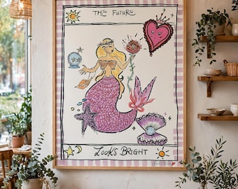 Hand-Drawn Mermaid Art-Original illustration-Whimsical Mermaid wall Art-Fantasy Ocean Artwork-Mermaid Gift