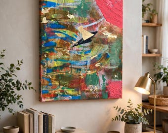 Textured Mixed Media Abstract Painting: Vibrant Contemporary Wall Art (35.5cm x 28cm)