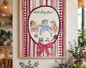 Eat Pray Love Friendship Art | Hand Painted Illustration | Wall Decor | Feminine Artwork  Gift