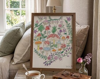 Original Watercolor Mushroom Painting | Whimsical Woodland Art, Botanical Illustration