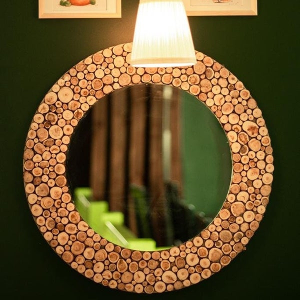 Wood Slice Mirror Etsy