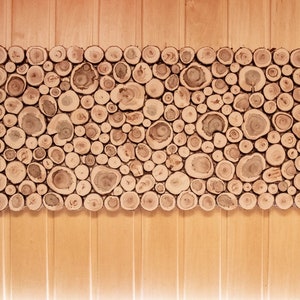 Wooden Mosaic Wall Art 60x30cm (24&quot;x12&quot;), Wall art wood panel, Wooden slice, Rustic wood slice art, Man Cave, Reclaimed wood, Sauna design