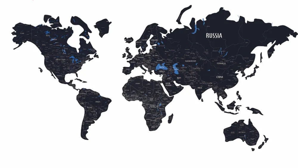 Wooden World Map Black, Wood Map, Wall Decor, Anniversary Gift, Bedroom