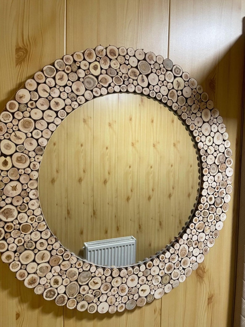 Wooden Mosaic Mirror Wall Art 60cm 24 Handmade Etsy