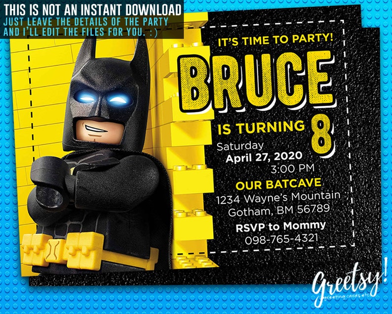 Lego Batman Invitation Lego Batman Birthday Lego Batman Etsy