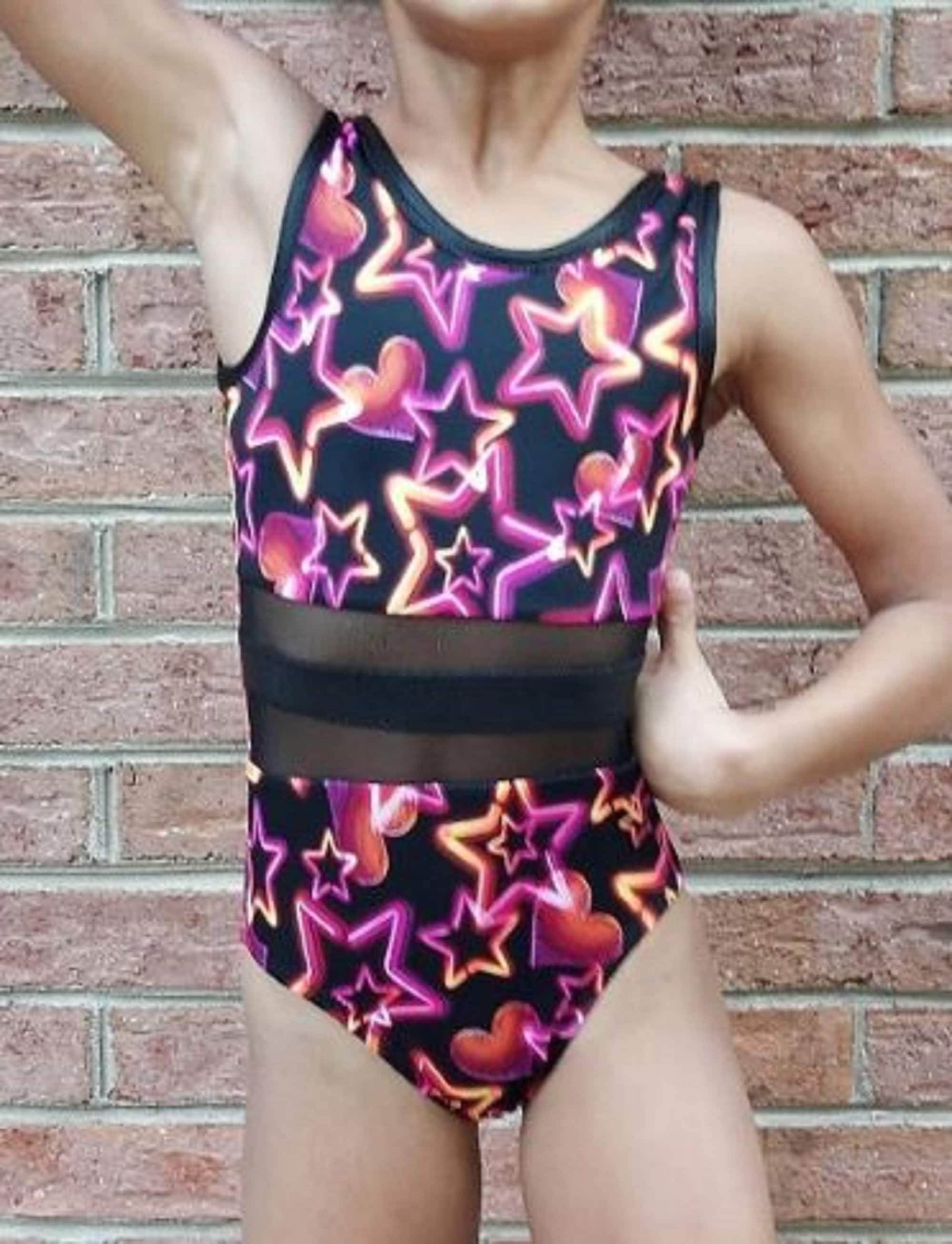 GK Stars Gymnastics & Dance Leotard for Girls and Toddlers Activewear One Piece Outfit in Fun Colorful Prints 
