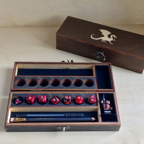 Wooden Dice and Figurine Case