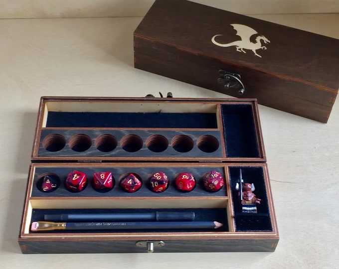 Wooden Dice and Figurine Case