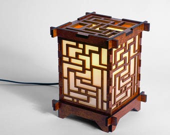 Puzzle Pattern Wooden Shoji Table Lamp