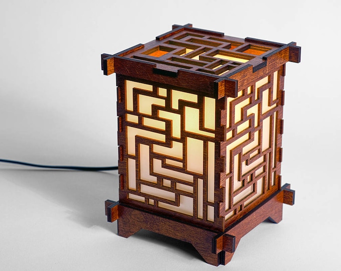 Puzzle Pattern Wooden Shoji Table Lamp