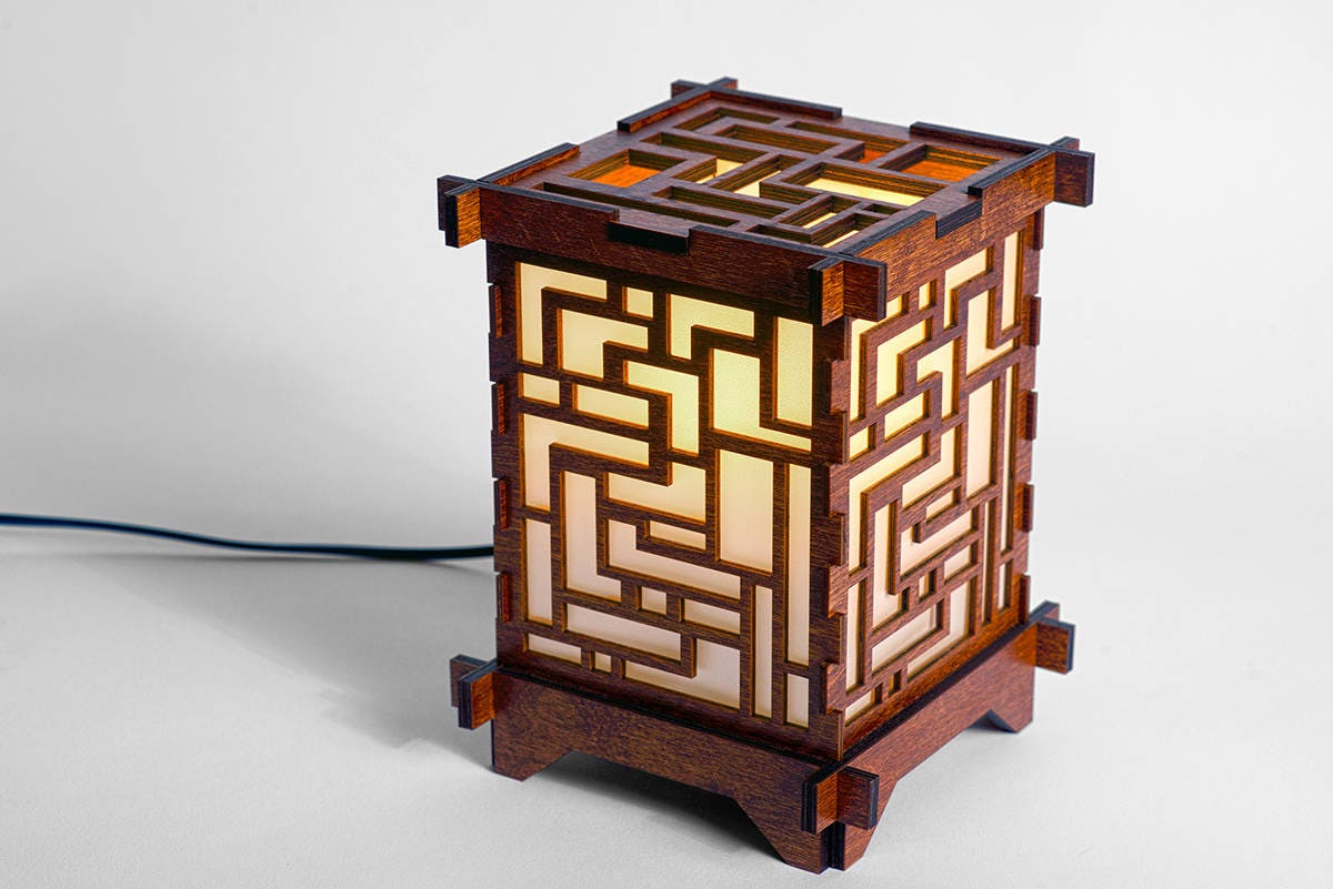 Puzzle Pattern Wooden Shoji Table Lamp