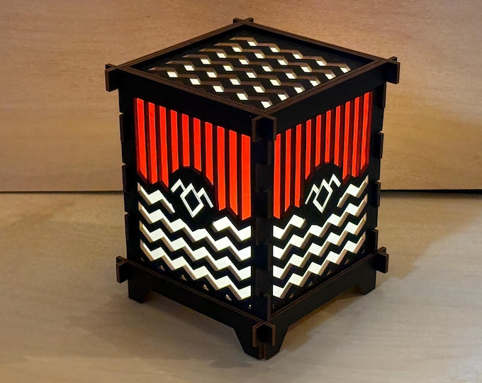 Owl Cave Shoji Lamp with Red Curtains