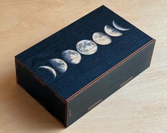 Moon Phase Wooden Tarot Card Box