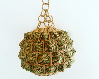 Vintage rope and wicker pendant light. 60s. French vintage.