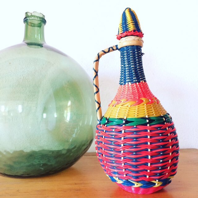 Carafe Scoubidou Des Annees 60, Bouteille en Fils Scoubidou, Dame Jeanne Demijohn Plastic Cords, Fre