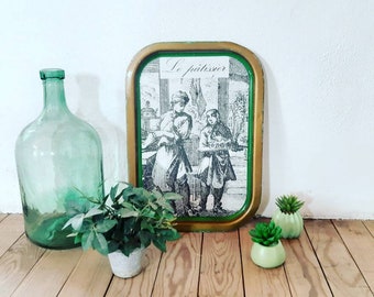 PATISFRANCE advertising tray. 1970s. Vintage tray. Green decorative tray. Advertising shelf. Vintage serving plate. French vintage.