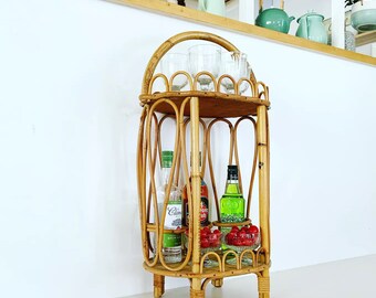 Bottle holder bar from the 50s in rattan. French vintage. French home decor.