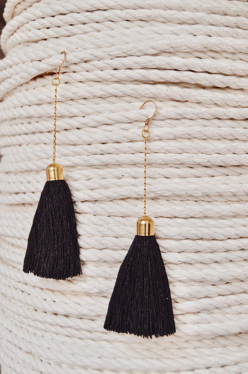 Gold Tassel Earrings / Fringe Earrings / Gold Drop Chain Tassel Earring / Dangle Earring / Boho Style Earring image 8