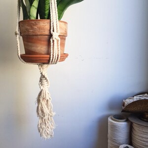 Double Helix Macrame Plant Hanger / Brass Ring / Boho Style / Handmade Art / Plant Holder / Hanging Basket image 2