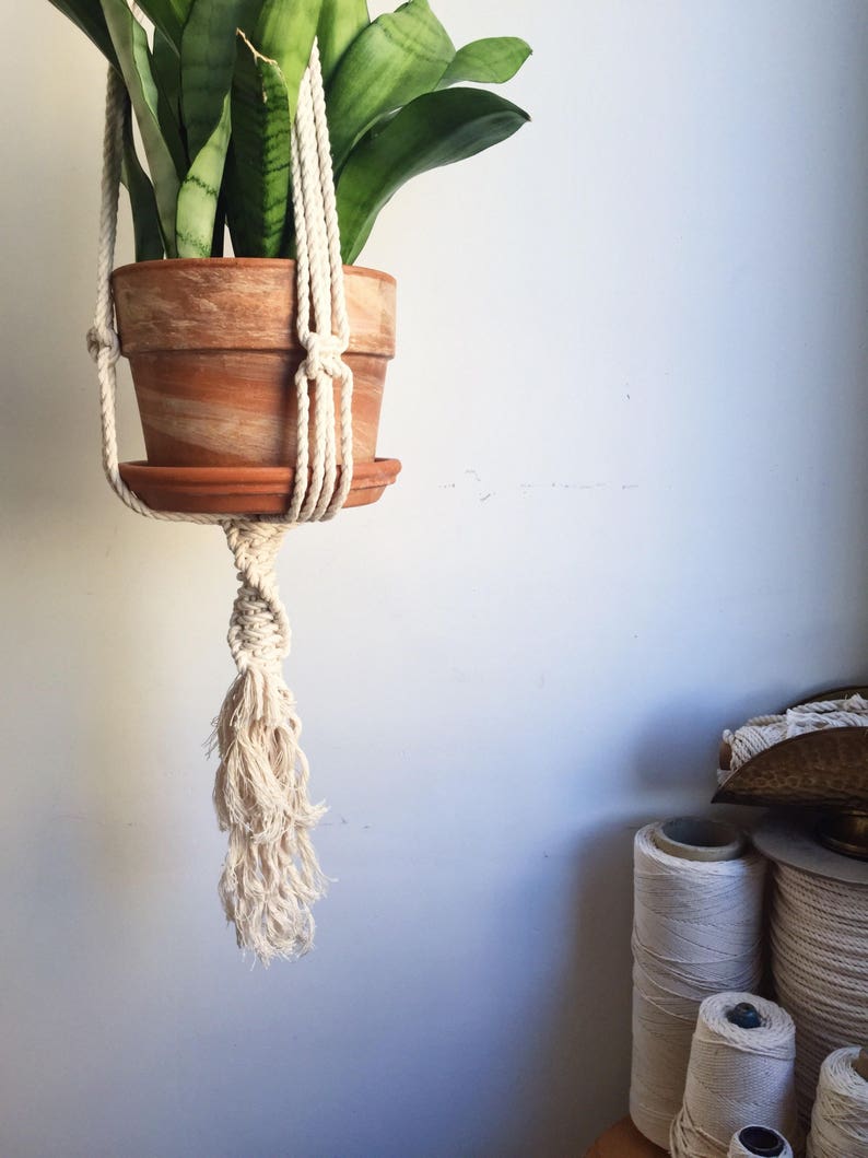 Double Helix Macrame Plant Hanger / Brass Ring / Boho Style / Handmade Art / Plant Holder / Hanging Basket image 2