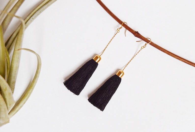 Gold Tassel Earrings / Fringe Earrings / Gold Drop Chain Tassel Earring / Dangle Earring / Boho Style Earring image 7