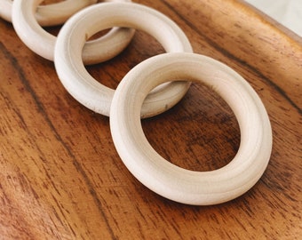 PACK OF 3 Wooden O Ring / 55mm Wood Ring / Unfinished Wood Ring / Teething Ring / Macrame accessories / 2.15 Inch Ring