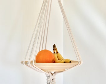 Macrame Hanging Bamboo Dish / Macrame Plant Hanger / Macrame Fruit Basket