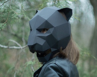 Panther Mask, Cat Mask, DIY 3D mask, Paper Mask, Template Printable, Animal, Pattern mask, Low Poly, Papercraft Mask, Costume, Halloween