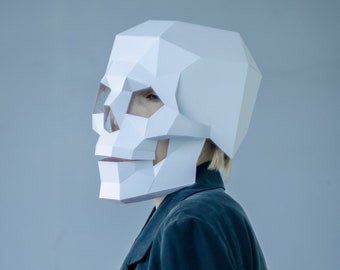 Skull Mask DIY, Papercraft Printable Template to create a DIY Low poly 3D accessory for a Halloween Skeleton costume, Skull Helmet