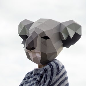 Koala Mask,DIY Head,Instant Pdf download,Polygon mask,Paper Mask,Printable, 3D Koala's Masks,Low Poly,Papercraft Face Mask,Template,Hallowee