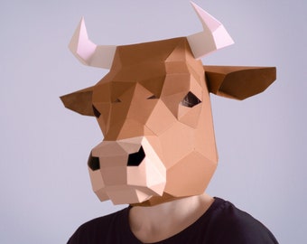 Cow mask template - DIY Animal Head, Halloween mask, Instant Pdf download, Printable Template, Papercraft Mask, 3D Polygon Masks, Low Poly,