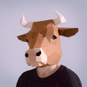 Cow mask template - DIY Animal Head, Halloween mask, Instant Pdf download, Printable Template, Papercraft Mask, 3D Polygon Masks, Low Poly,