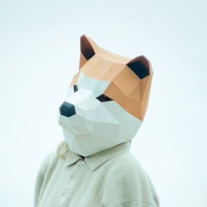 Akita Inu Dog Mask,DIY Animal Head,Pdf,Paper Mask,3D Polygon Masks,Low Poly,Halloween,Papercraft Face Mask,Template,Puppy,Printable,Gift
